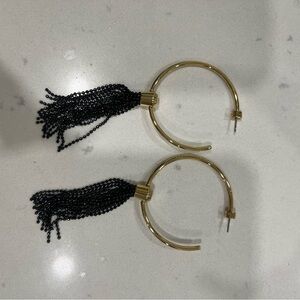 MICHAEL Michael Kors Gold Hoops with Black Tassels